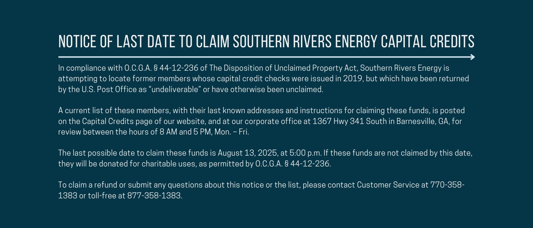 Last Date to Claim Capital Credit checks issued in 2019